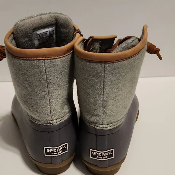 Women's Sperry Saltwater Duck Rain Boot Wool Embossed Thinsulate Gray US Size 9 - Picture 8 of 11